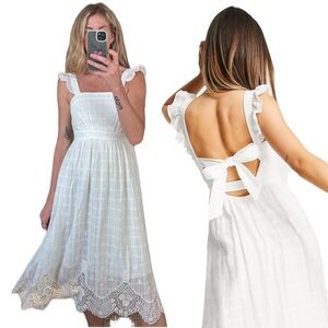 Ever New Melbourne 100% Cotton White Sleeveless Ruffle Lace Boho Midi Dress